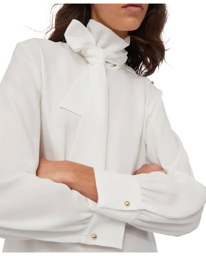 LIU JO Blusa Donna MF5281T4241 AI 25/26 con sciarpa e bottoni logati 10701 BIANCO LANA