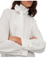 LIU JO Blusa Donna MF5281T4241 AI 25/26 con sciarpa e bottoni logati 10701 BIANCO LANA