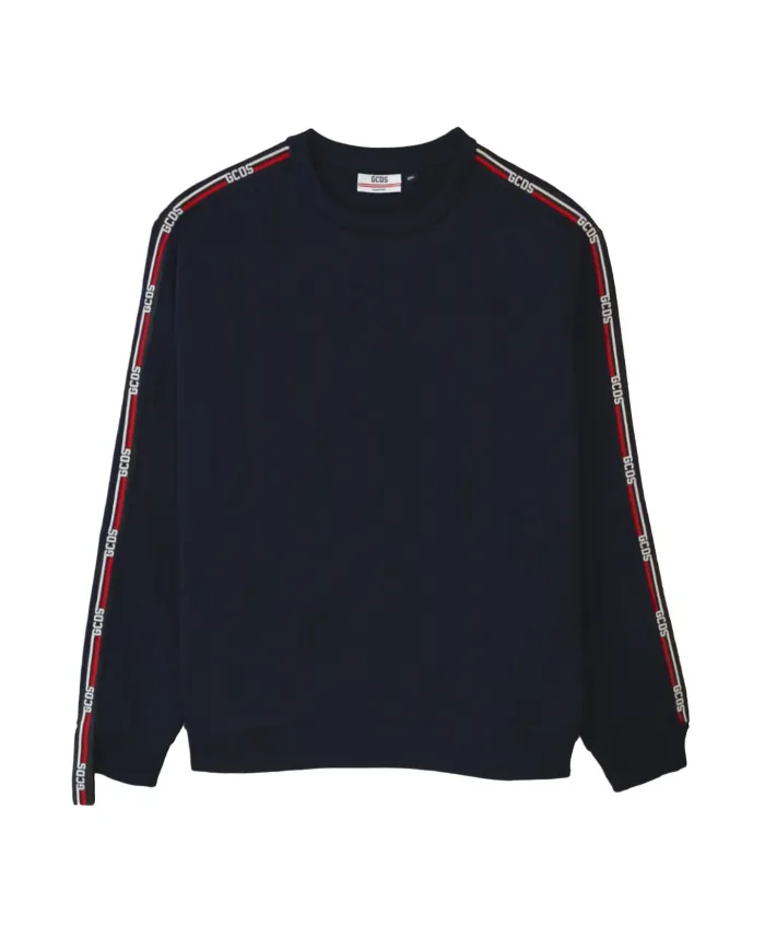 GCDS Felpa Uomo B2EM1501JD1 AI 25/26 cotone con stripes logata 77 BLUE