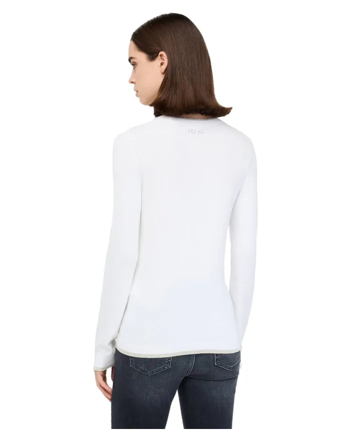 LIU JO Maglia Donna MF5226MS49I AI 25/26 girocollo con dettagli lurex 10701 BIANCO LANA