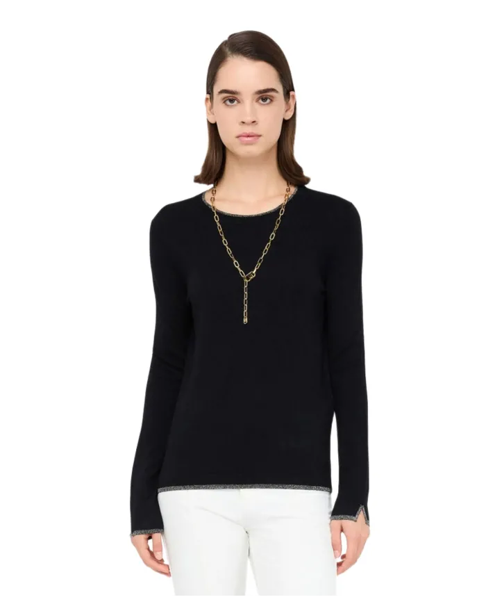 LIU JO Maglia Donna MF5226MS49I AI 25/26 girocollo con dettagli lurex 22222 NERO