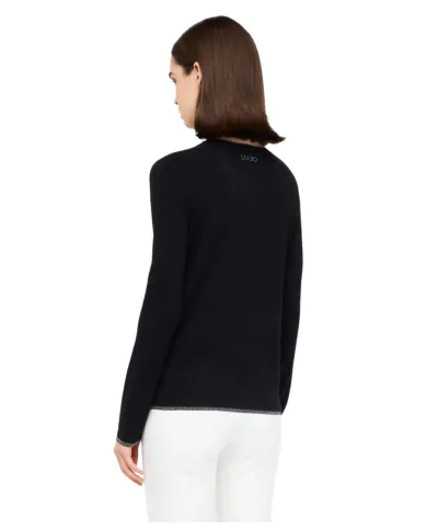 LIU JO Maglia Donna MF5226MS49I AI 25/26 girocollo con dettagli lurex 22222 NERO