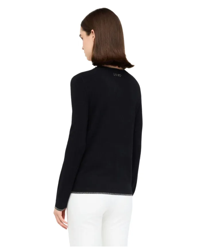 LIU JO Maglia Donna MF5226MS49I AI 25/26 girocollo con dettagli lurex 22222 NERO