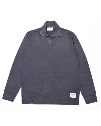 BOB Maglia Uomo ALBERT AI 25/26 lana stile polo con dettagli ricamati 07 FUMO