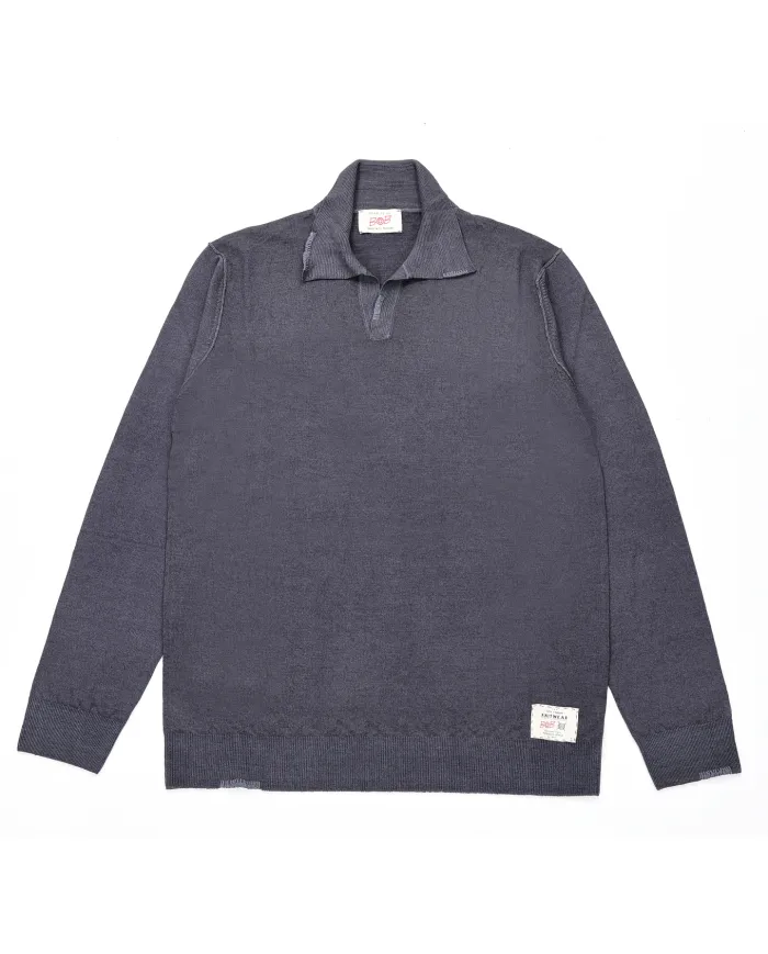 BOB Maglia Uomo ALBERT AI 25/26 lana stile polo con dettagli ricamati 07 FUMO