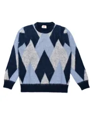 BOB Maglia Uomo BERT AI 25/26 in fibra mohair con motivo geometrico 09 AZZUR/BLU