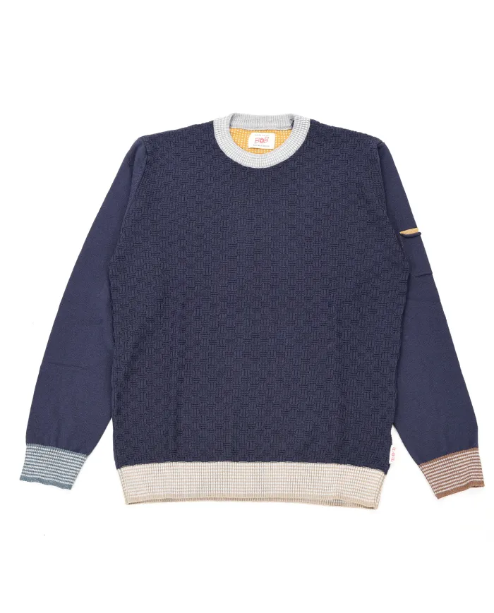 BOB Maglia Uomo ROY AI 25/26 lana tegular con taschino applicato sulla manica 01 BLU