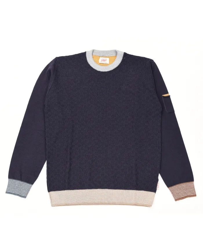 BOB Maglia Uomo ROY AI 25/26 lana tegular con taschino applicato sulla manica 02 NAVY