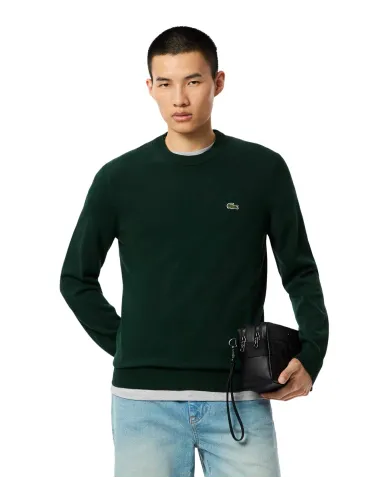 LACOSTE Maglia Uomo AH1985 AI 25/26 cotone regular con ricamo logato YZP VERDE SINOPLE