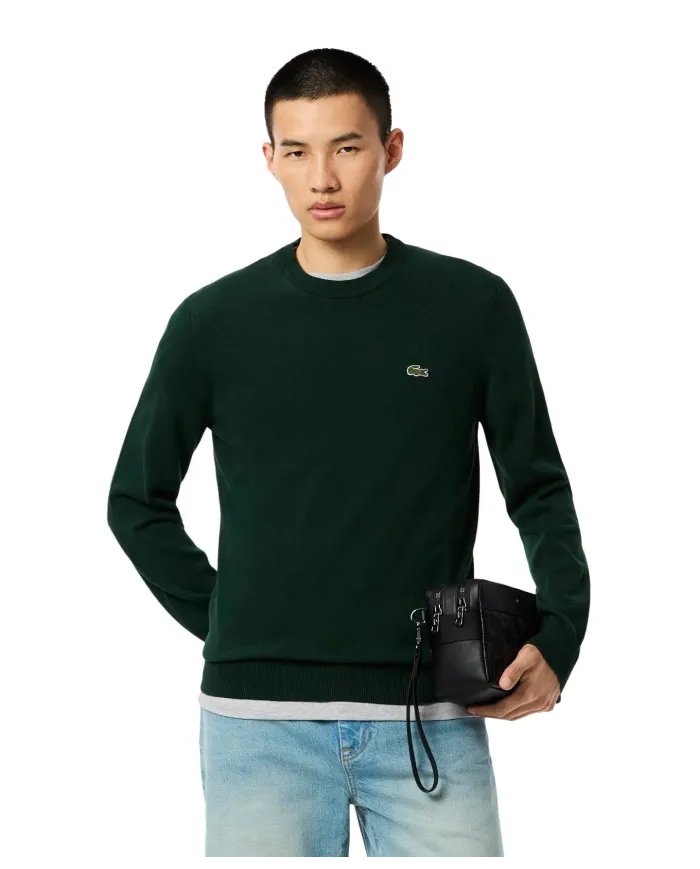 LACOSTE Maglia Uomo AH1985 AI 25/26 cotone regular con ricamo logato YZP VERDE SINOPLE