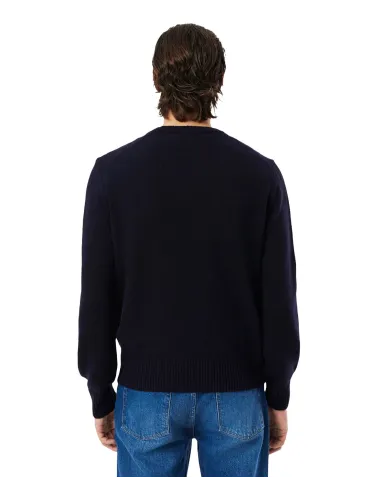 LACOSTE Maglia Uomo AH2916 AI 25/26 Classic Fit a girocollo in jersey di lana cardata 166 BLU NAVY
