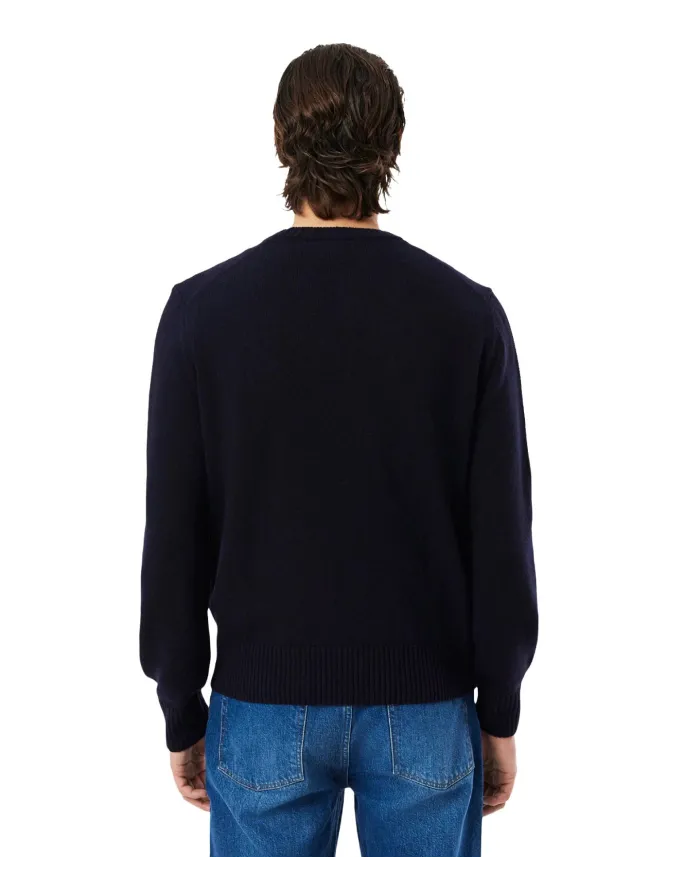 LACOSTE Maglia Uomo AH2916 AI 25/26 Classic Fit a girocollo in jersey di lana cardata 166 BLU NAVY