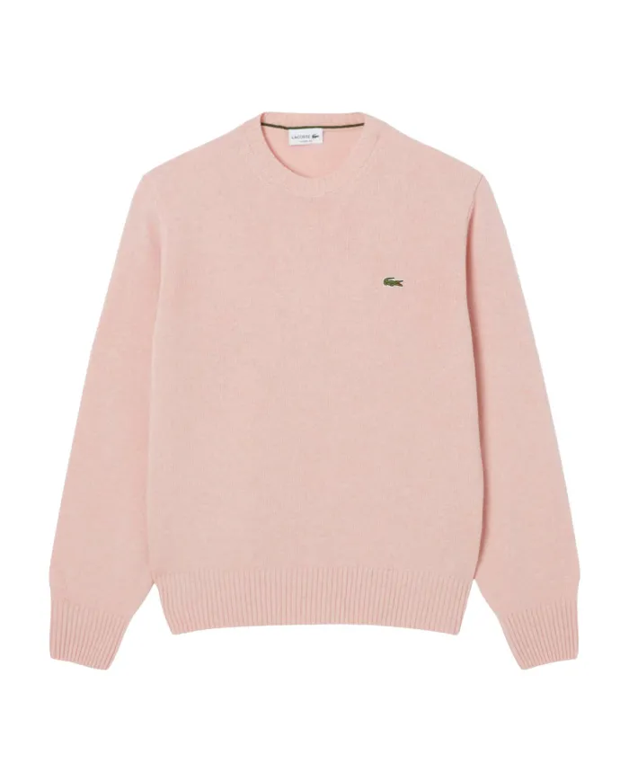 LACOSTE Maglia Uomo AH2916 AI 25/26 Classic Fit a girocollo in jersey di lana cardata 9IG ROSA