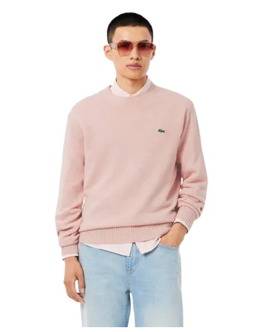 LACOSTE Maglia Uomo AH2916 AI 25/26 Classic Fit a girocollo in jersey di lana cardata 9IG ROSA
