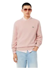 LACOSTE Maglia Uomo AH2916 AI 25/26 Classic Fit a girocollo in jersey di lana cardata 9IG ROSA