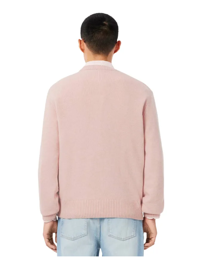 LACOSTE Maglia Uomo AH2916 AI 25/26 Classic Fit a girocollo in jersey di lana cardata 9IG ROSA