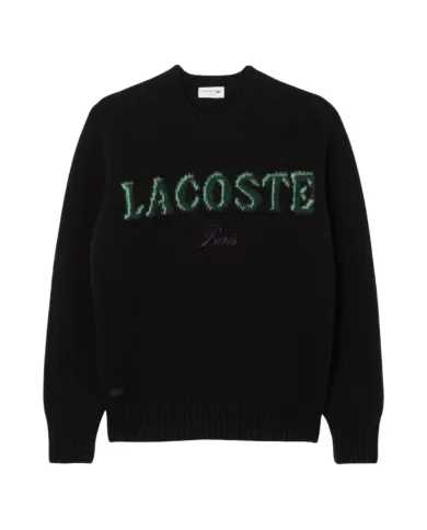 LACOSTE Maglia Uomo AH5202 AI 25/26 lana con ricamo logato XIY NERO/VERDE