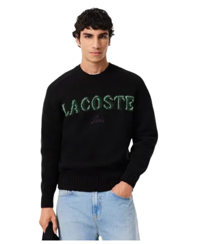 LACOSTE Maglia Uomo AH5202 AI 25/26 lana con ricamo logato XIY NERO/VERDE