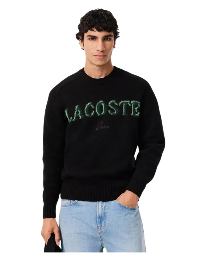 LACOSTE Maglia Uomo AH5202 AI 25/26 lana con ricamo logato XIY NERO/VERDE
