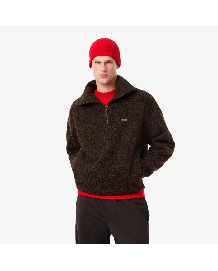 LACOSTE Felpa Uomo SH5500 AI 25/26 in pile a collo alto con zip SKB MARRONE