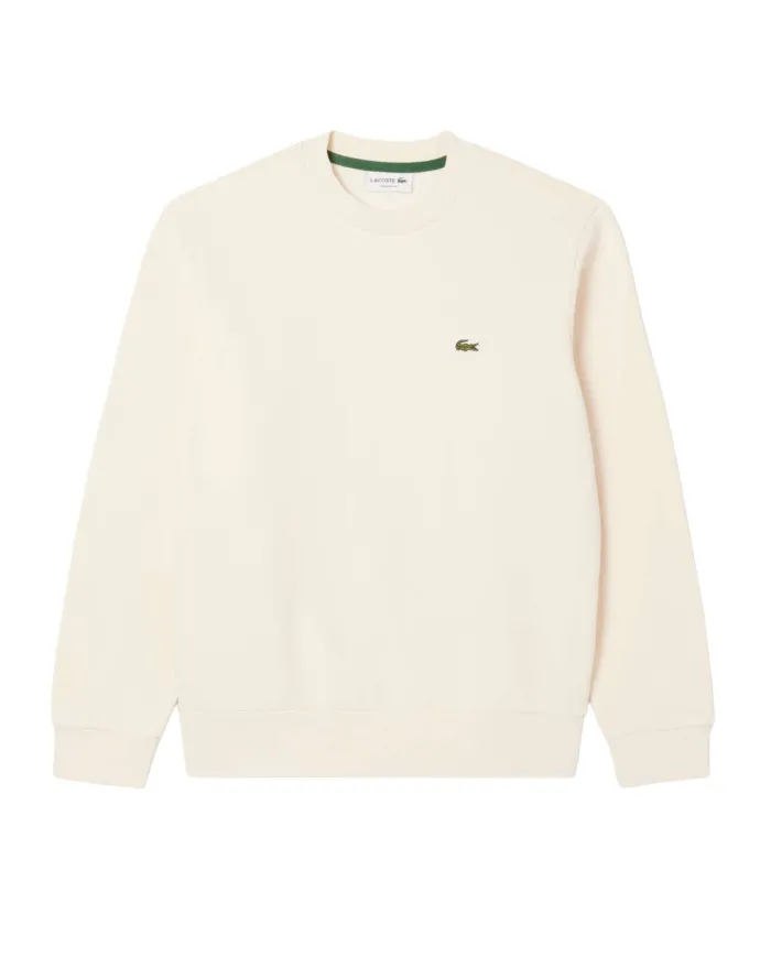 LACOSTE Felpa Uomo SH9608 AI 25/26 Classic Fit in pile con girocollo XFJ BIANCO