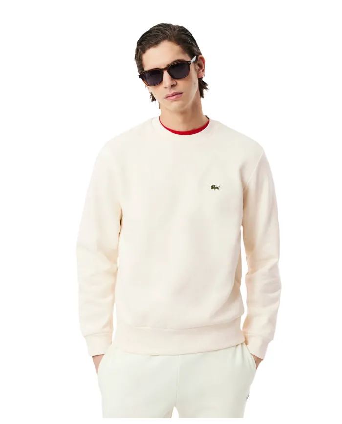 LACOSTE Felpa Uomo SH9608 AI 25/26 Classic Fit in pile con girocollo XFJ BIANCO