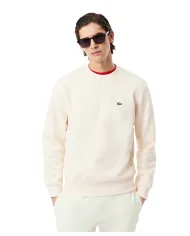 LACOSTE Felpa Uomo SH9608 AI 25/26 Classic Fit in pile con girocollo XFJ BIANCO