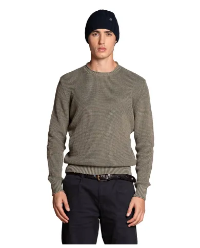 IMPURE Maglia Uomo ARTHUR COT AI 25/26 girocollo stone wash in cotone 03 MIL GREEN