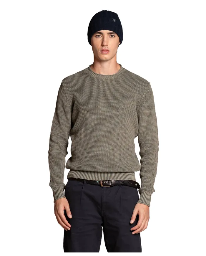 IMPURE Maglia Uomo ARTHUR COT AI 25/26 girocollo stone wash in cotone 03 MIL GREEN