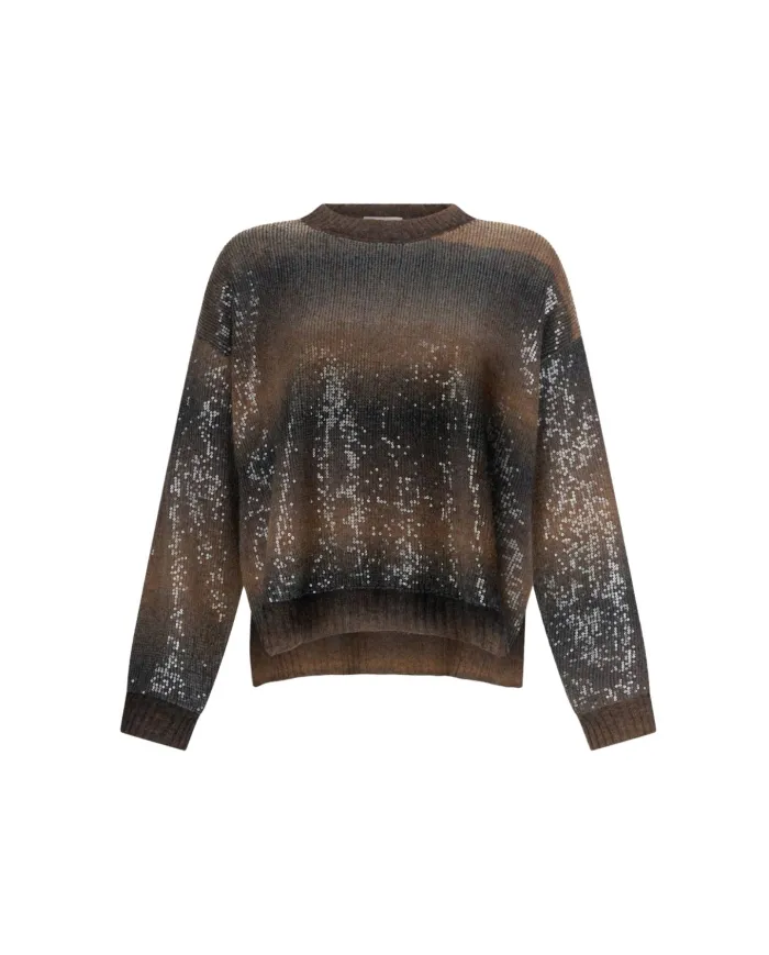 LIU JO Maglia Donna MF5380MA14R AI 25/26 a girocollo con paillettes S9472 brown shaded