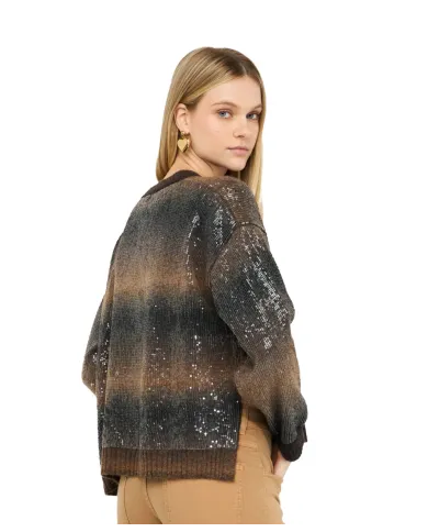 LIU JO Maglia Donna MF5380MA14R AI 25/26 a girocollo con paillettes S9472 brown shaded