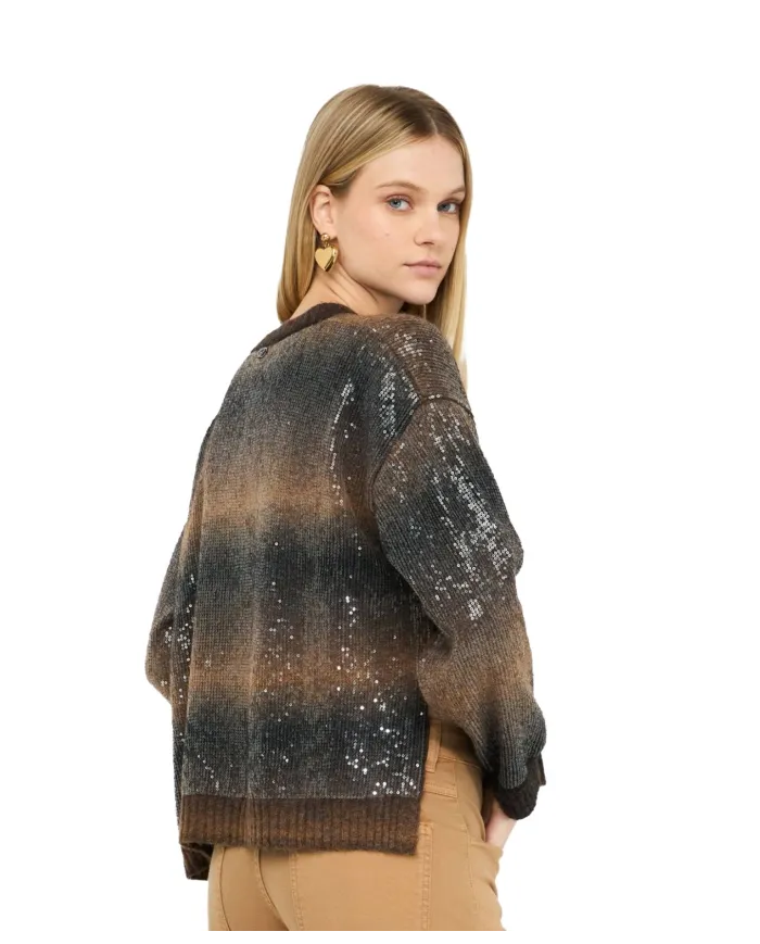 LIU JO Maglia Donna MF5380MA14R AI 25/26 a girocollo con paillettes S9472 brown shaded