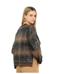 LIU JO Maglia Donna MF5380MA14R AI 25/26 a girocollo con paillettes S9472 brown shaded