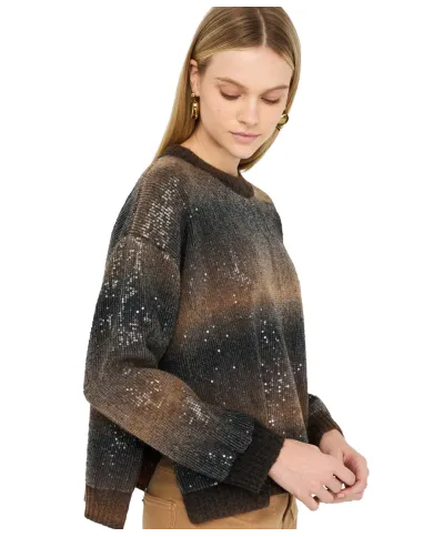 LIU JO Maglia Donna MF5380MA14R AI 25/26 a girocollo con paillettes S9472 brown shaded