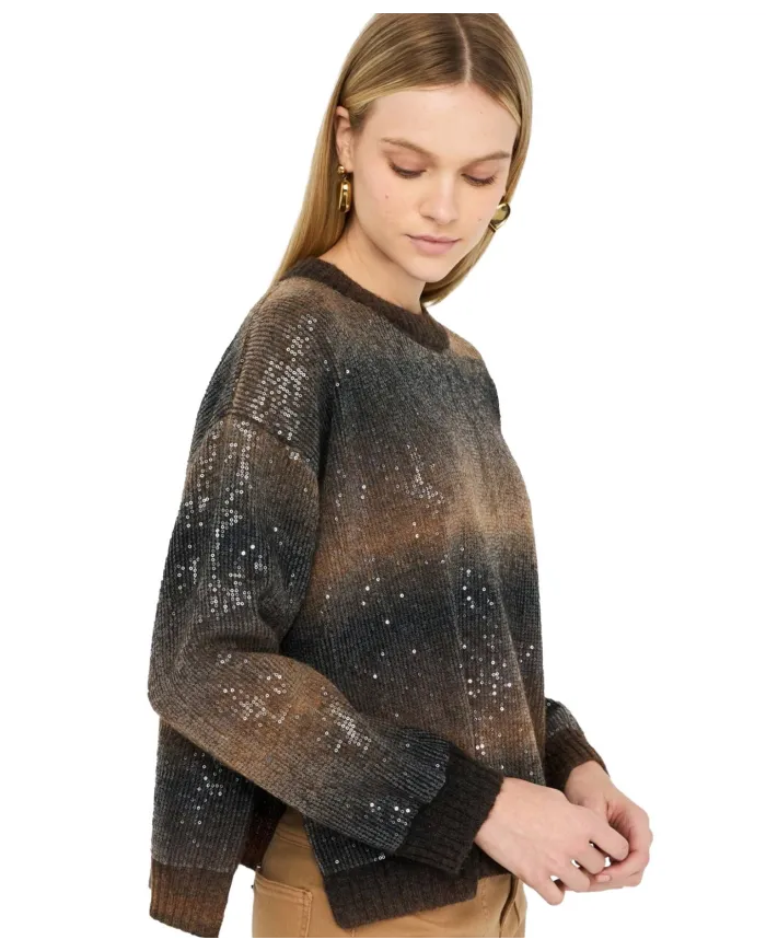 LIU JO Maglia Donna MF5380MA14R AI 25/26 a girocollo con paillettes S9472 brown shaded