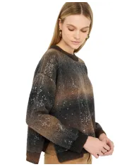 LIU JO Maglia Donna MF5380MA14R AI 25/26 a girocollo con paillettes S9472 brown shaded