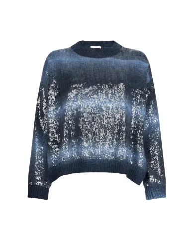 LIU JO Maglia Donna MF5380MA14R AI 25/26 a girocollo con paillettes S9473 Blue shaded