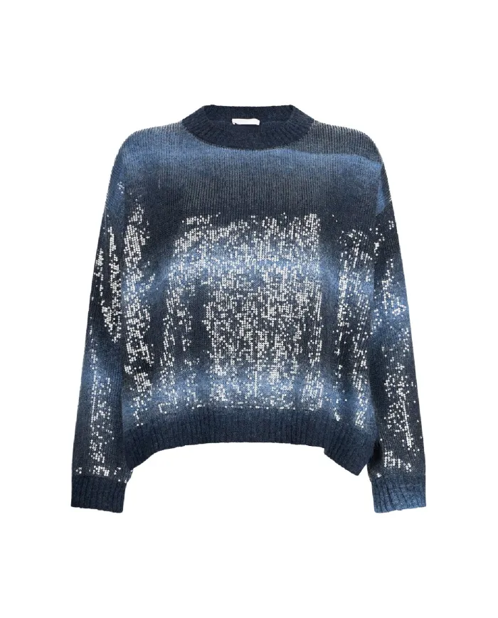 LIU JO Maglia Donna MF5380MA14R AI 25/26 a girocollo con paillettes S9473 Blue shaded