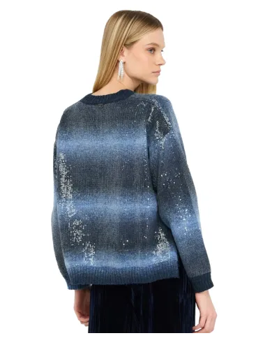 LIU JO Maglia Donna MF5380MA14R AI 25/26 a girocollo con paillettes S9473 Blue shaded