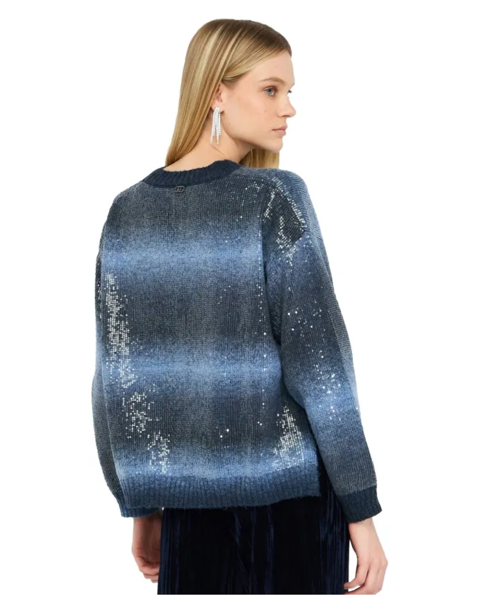 LIU JO Maglia Donna MF5380MA14R AI 25/26 a girocollo con paillettes S9473 Blue shaded