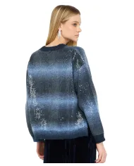 LIU JO Maglia Donna MF5380MA14R AI 25/26 a girocollo con paillettes S9473 Blue shaded