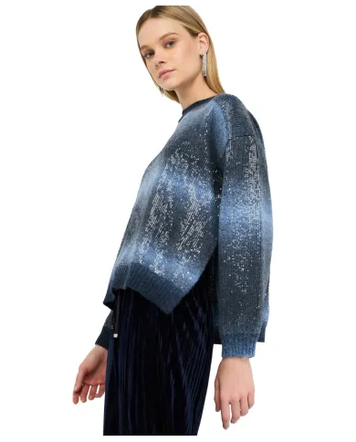 LIU JO Maglia Donna MF5380MA14R AI 25/26 a girocollo con paillettes S9473 Blue shaded