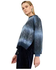 LIU JO Maglia Donna MF5380MA14R AI 25/26 a girocollo con paillettes S9473 Blue shaded