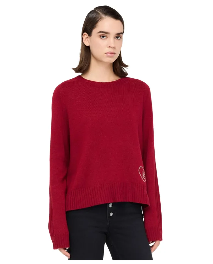 LIU JO Maglia Donna MF544MS76L AI 25/26 girocollo con logo strass 91650 PEPPER