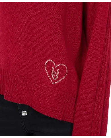 LIU JO Maglia Donna MF544MS76L AI 25/26 girocollo con logo strass 91650 PEPPER