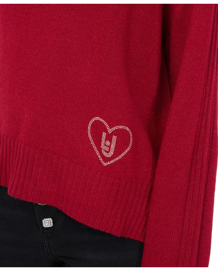 LIU JO Maglia Donna MF544MS76L AI 25/26 girocollo con logo strass 91650 PEPPER