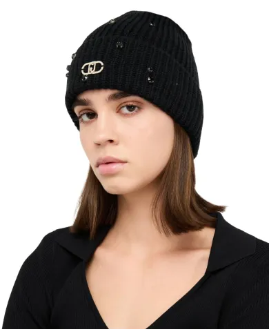 LIU JO Berretto Donna 2F5017M0300 AI 25/26 in maglia con strass 22222 NERO