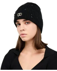 LIU JO Berretto Donna 2F5017M0300 AI 25/26 in maglia con strass 22222 NERO