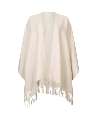 LIU JO Poncho Donna 2F5034T0300 AI 25/26 con logo a rilievo e frange. 30003 OAT MILK