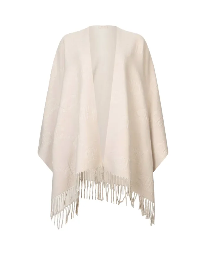 LIU JO Poncho Donna 2F5034T0300 AI 25/26 con logo a rilievo e frange. 30003 OAT MILK